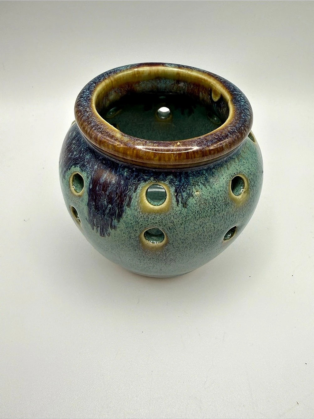 TB Pots Wildflower Vase Maine Pottery Flower Frog Teal Blue 3” Original Tag